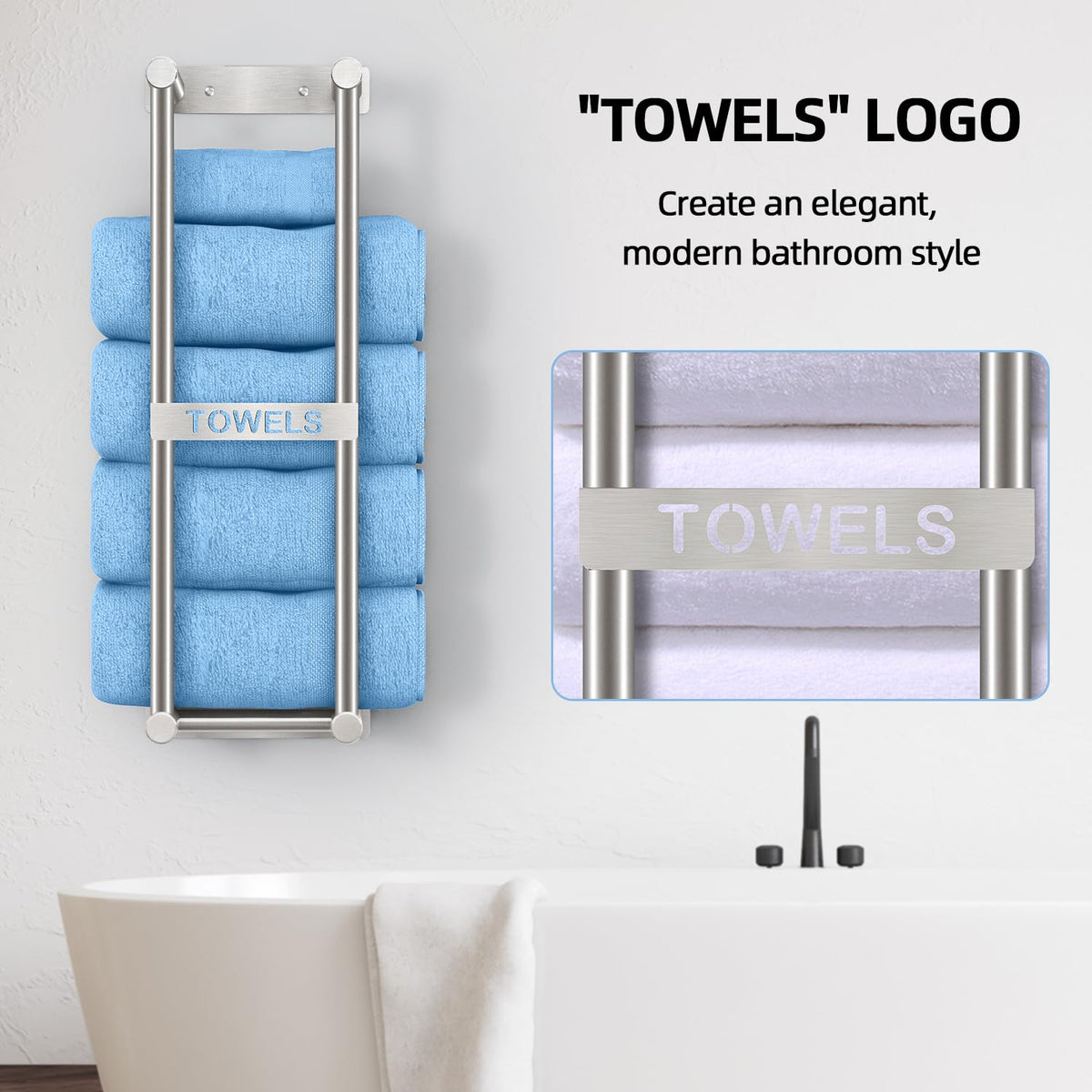 STWWO towel rack holds up to four large towels in compact spaces.