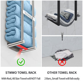 STWWO installation-ready towel rack with hardware and instructions.