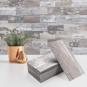 StyloVue 3x6 distressed wood texture backsplash tile for a quick, tool-free installation
