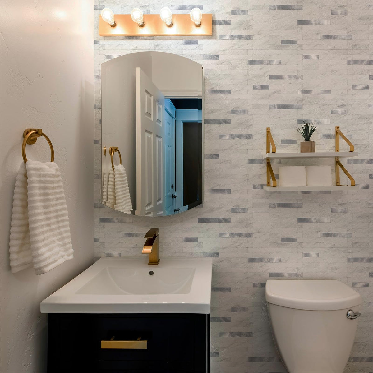 StyloVue peel-and-stick kitchen backsplash tiles enable quick updates.