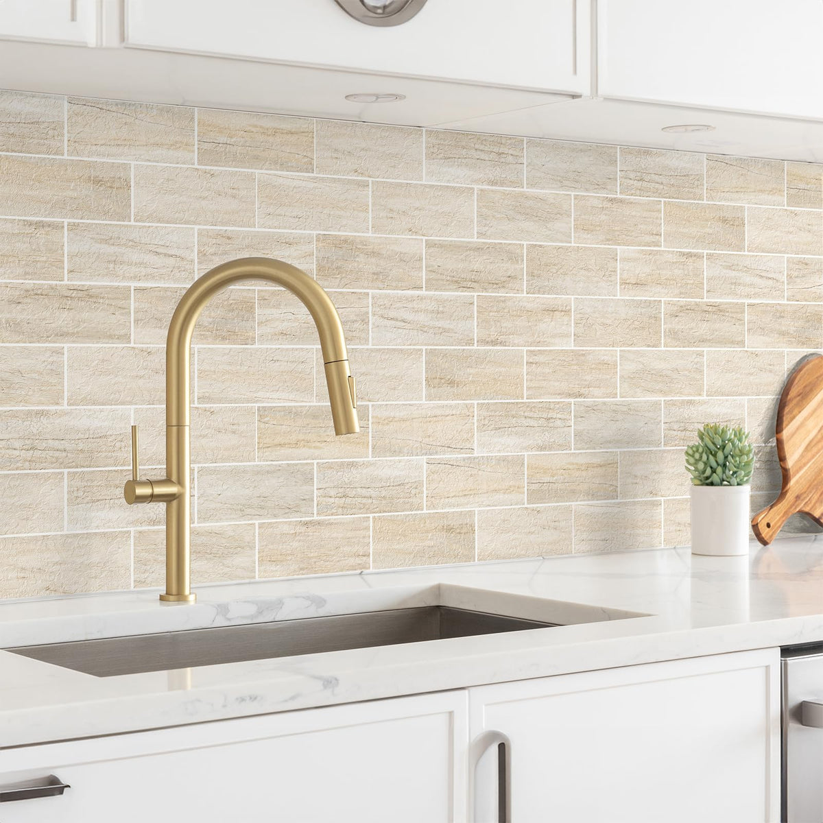 StyloVue peel-and-stick tiles install easily with no mess or tools.