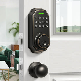 SUBPOT smart lock front-assembly enables quick keyless entry with password and emergency key.