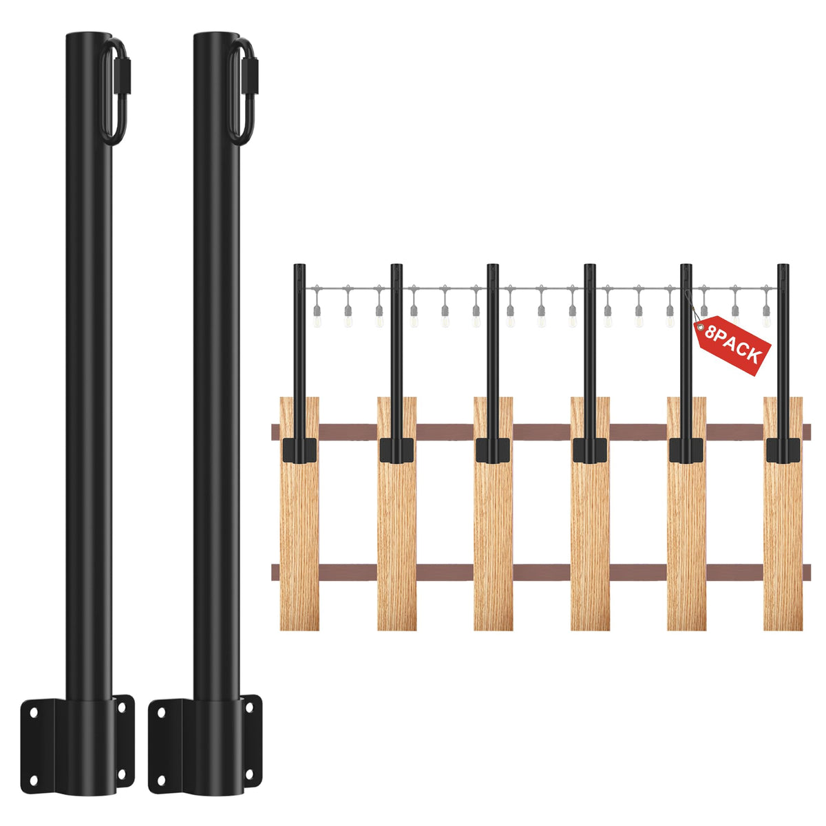 Suchtale eight-pack 1.3 ft string light poles for quick outdoor fence lighting.