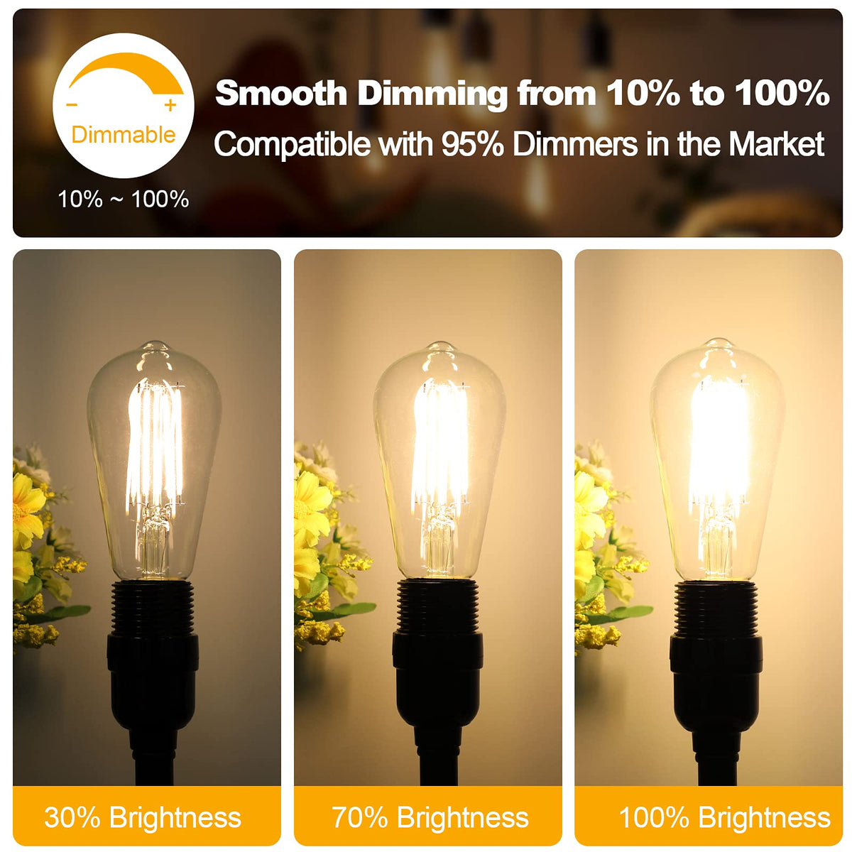 Sucolite dimmable LED filament bulb compatible with most dimmers