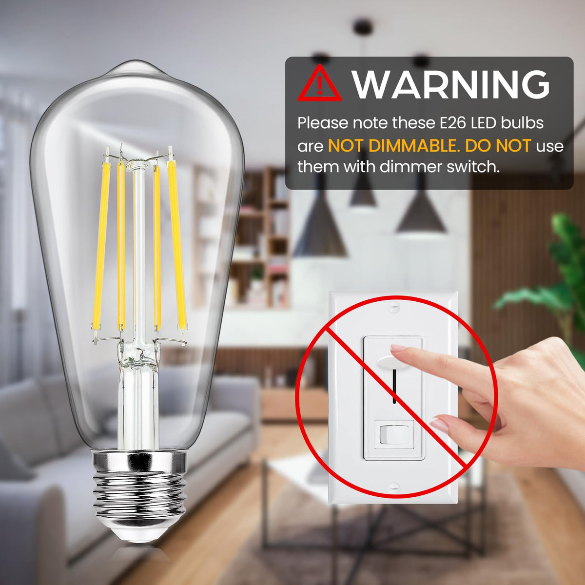 Sucolite LED filament bulb in kitchen chandelier with bright, even illumination