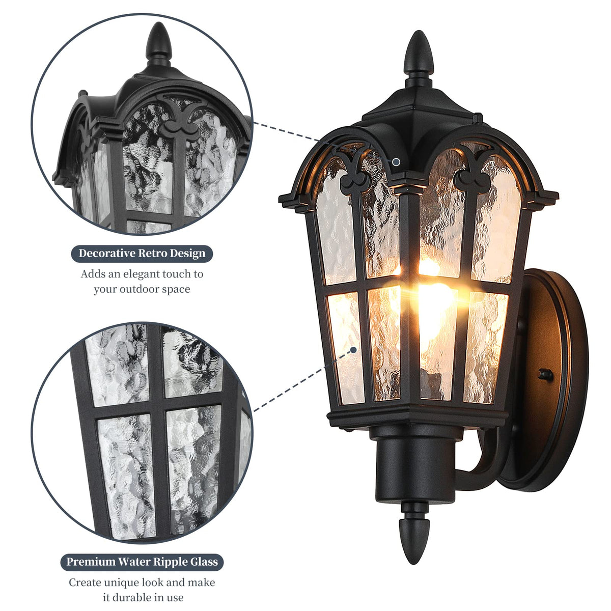 Sucolite retro-design wall sconce with matte black finish adds vintage charm.