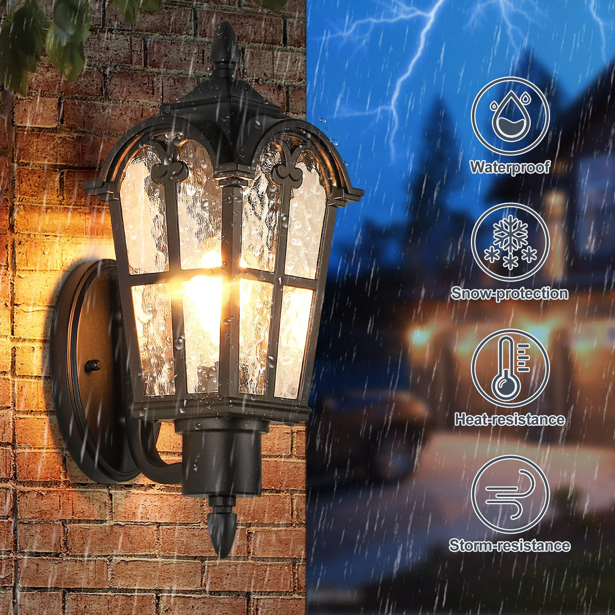 Sucolite wall lantern with water ripple glass creating inviting exterior illumination.