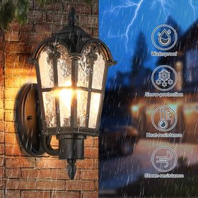Sucolite wall lantern with water ripple glass creating inviting exterior illumination.