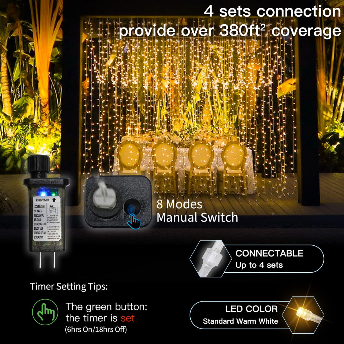 suddus curtain lights Christmas decor with warm white sparkle