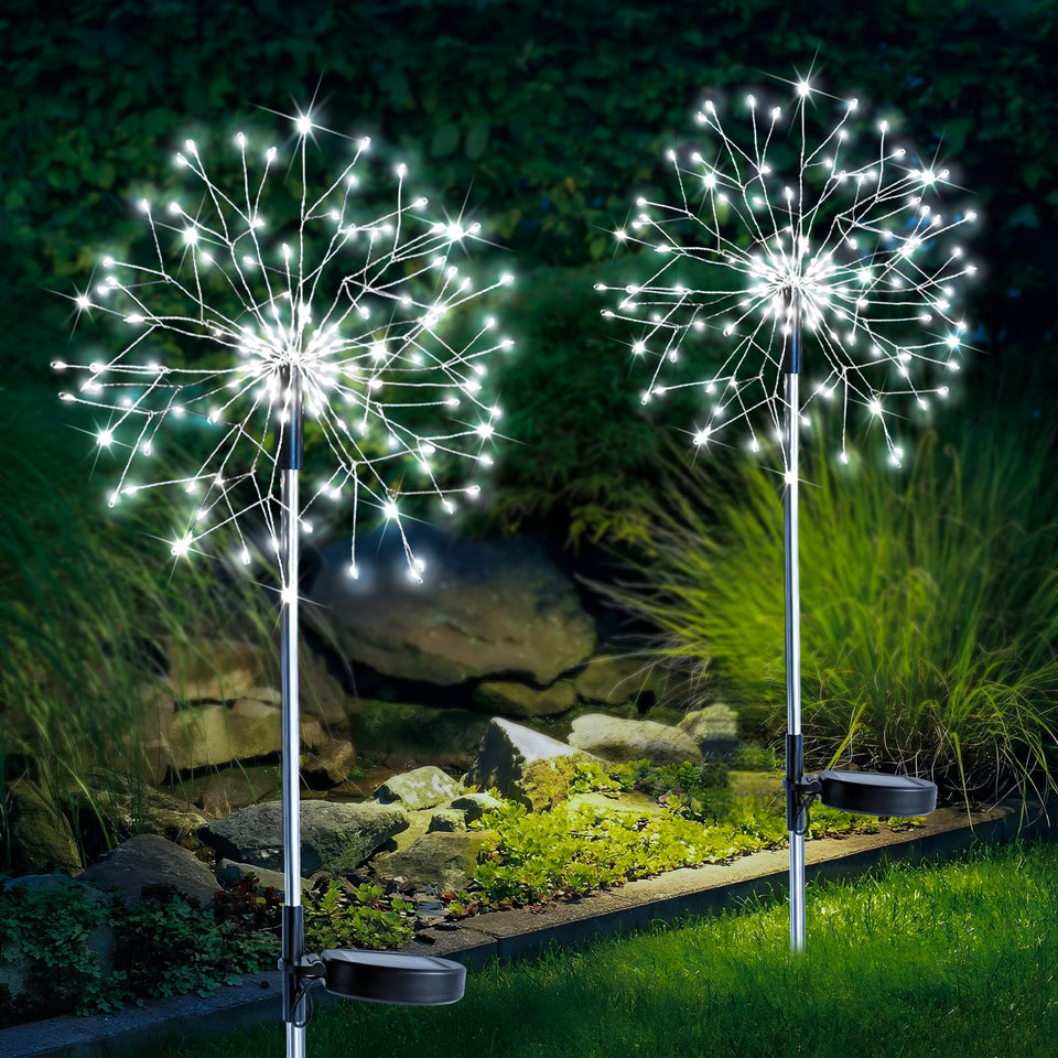 suddus firework lights 2-pack brighten garden paths with a sparkling white glow.