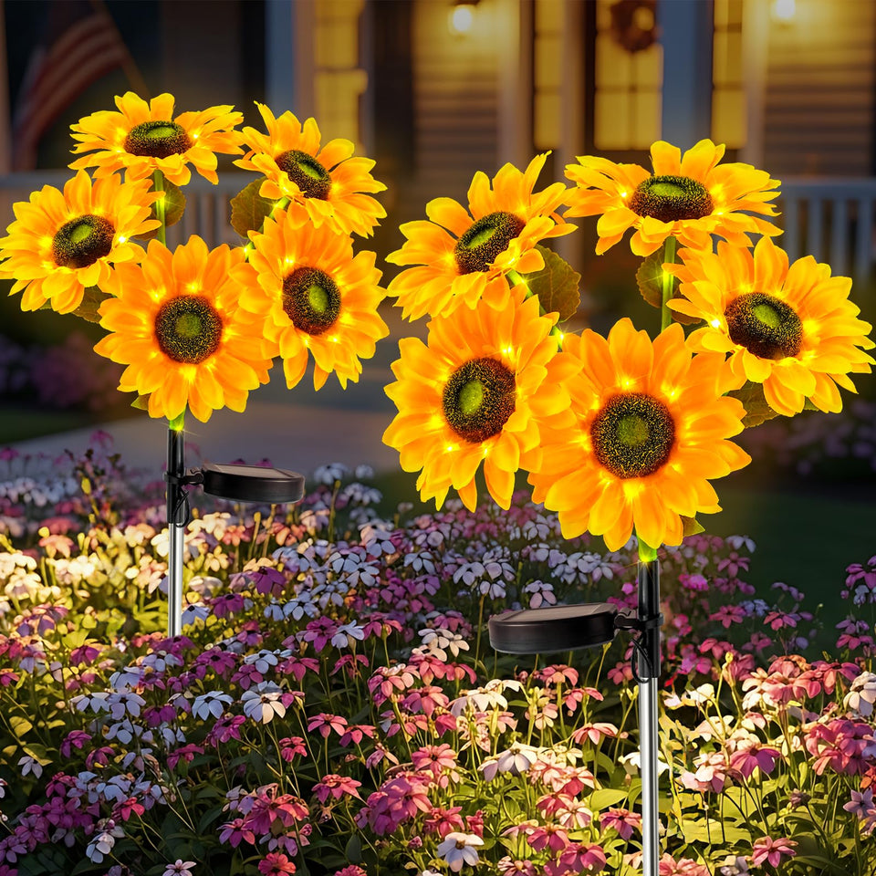 Suddus Sunflower Lights with full bloom five-flowers per unit for lifelike garden decor