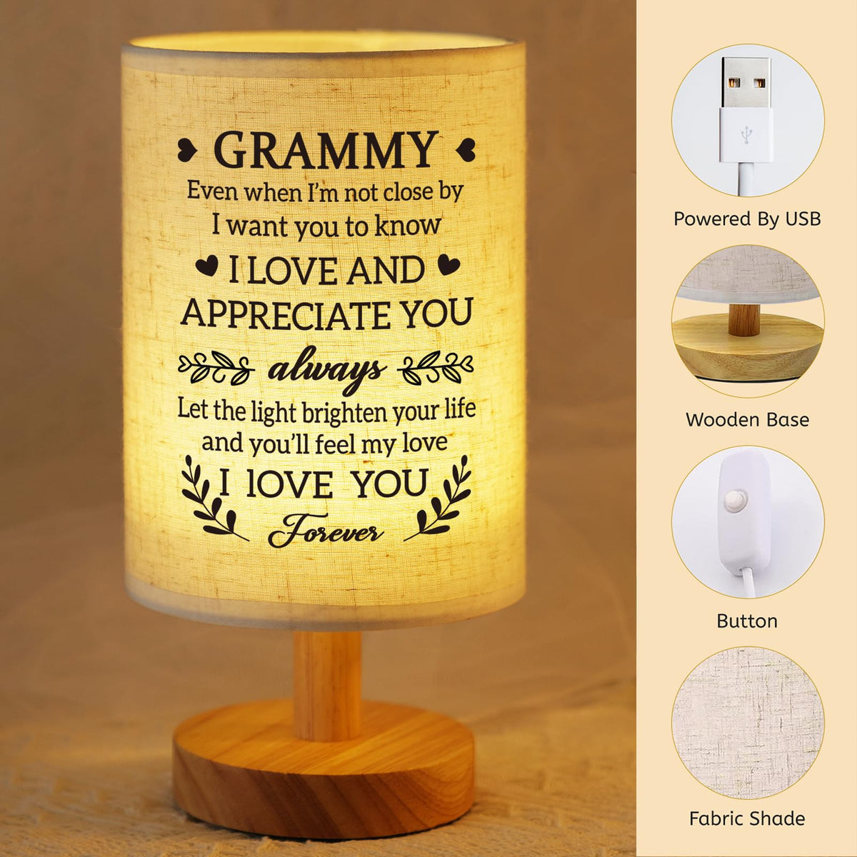 SUEHHYY Grammy warm LED glow creates cozy ambience in any room.