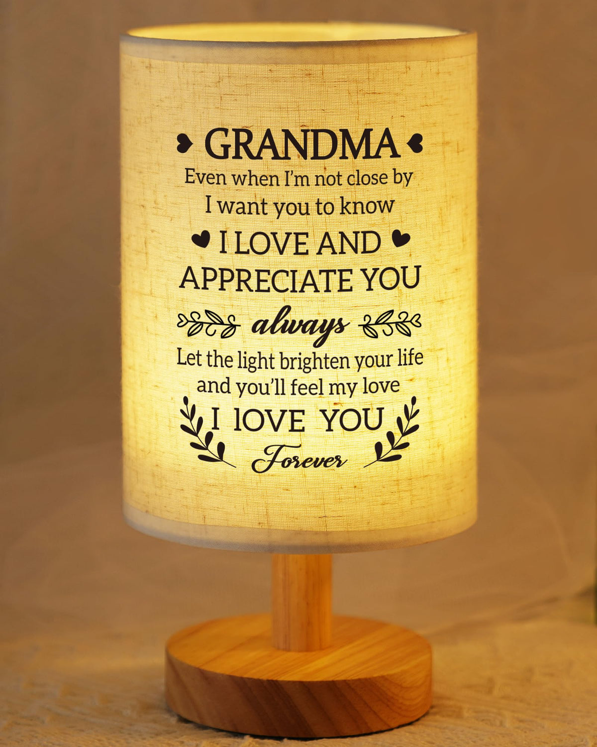 SUEHHYY grandma nightlight with linen shade and wooden base for warm bedside ambiance.