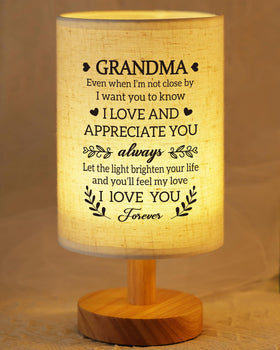 SUEHHYY grandma nightlight with linen shade and wooden base for warm bedside ambiance.