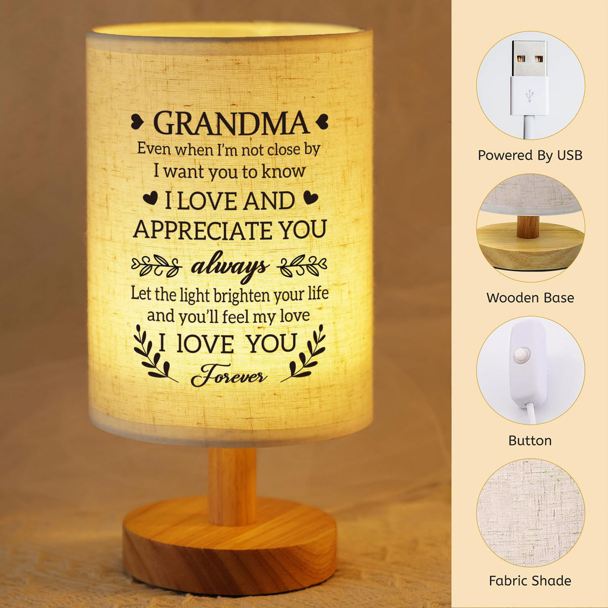 SUEHHYY nightlight wooden base with heartwarming message enhances thoughtful grandma gift.
