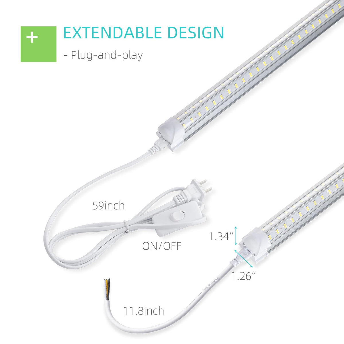 SUERCAI.YO 3ft LED shop light clear cover closeup showing brightness