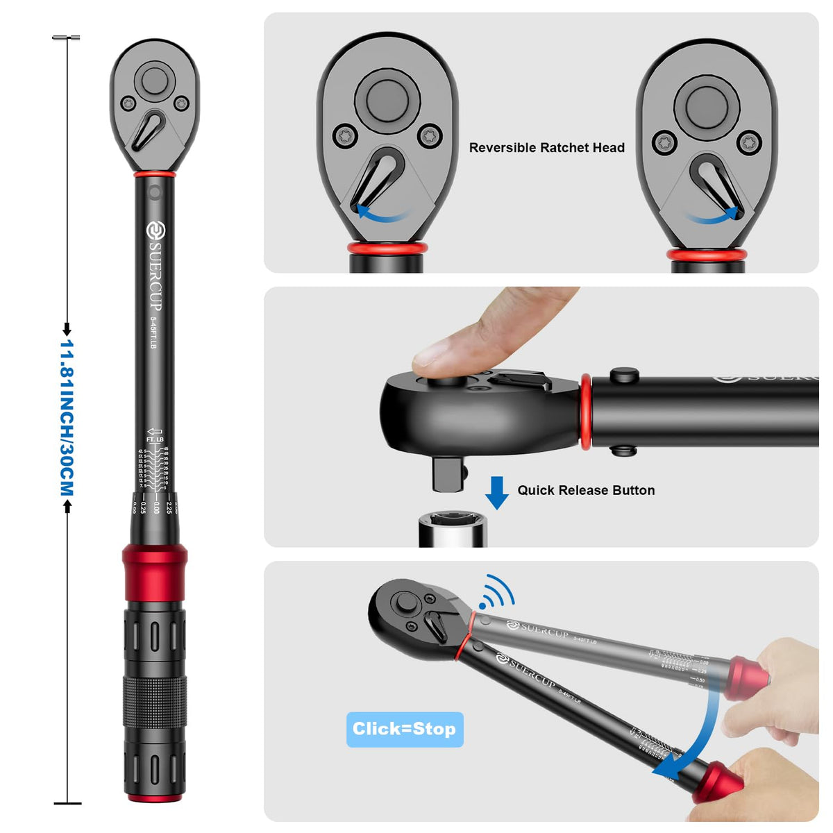 SUERCUP knurled handle offers non slip, comfortable grip during use
