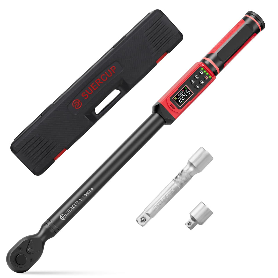 SUERCUP digital torque wrench display offers clear backlit readings for precise torque control.