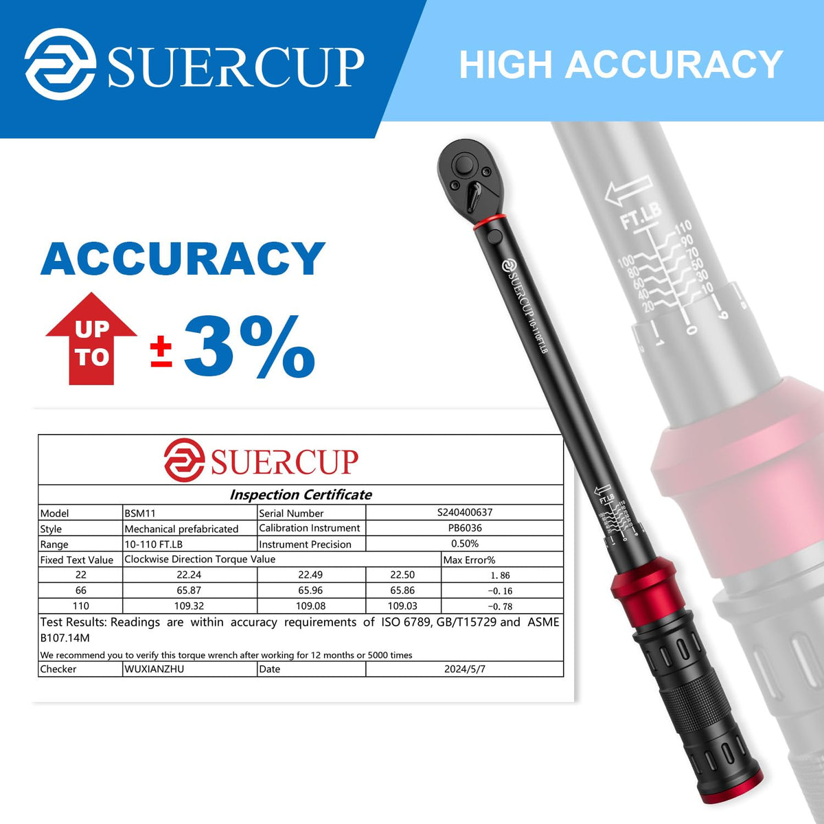 SUERCUP 72-tooth ratchet delivers smooth clicks for quick setup.