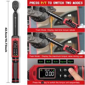 SUERCUP torque wrench with 9 preset modes and multiple units for convenient setup.