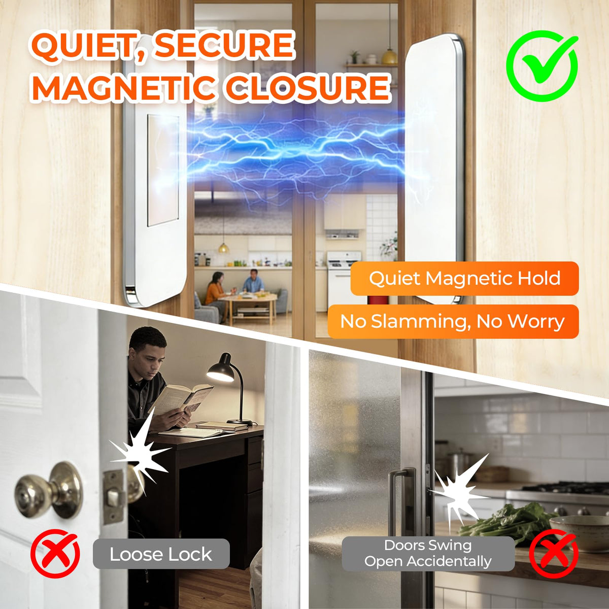 SUESONG embedded rare-earth 15LBF magnet creates a robust cabinet hold.