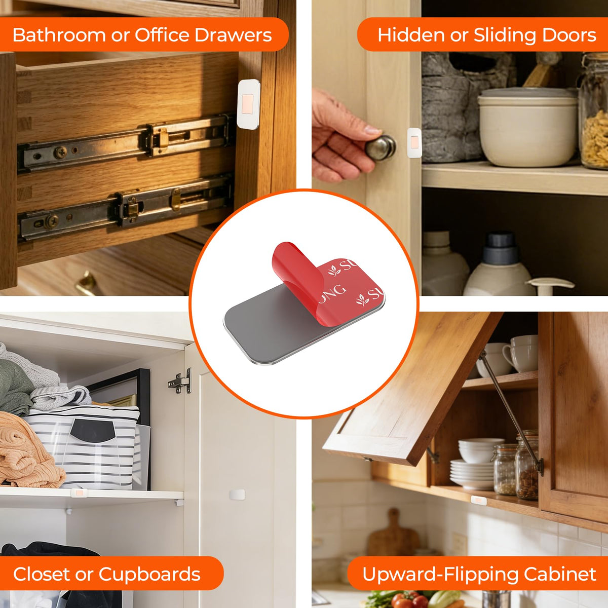 SUESONG ultra-thin rust-proof magnet blends with cabinet edges.