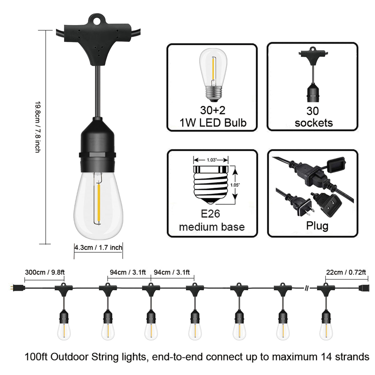 SUFEIMAS 30-socket LED bulbs for versatile outdoor setups