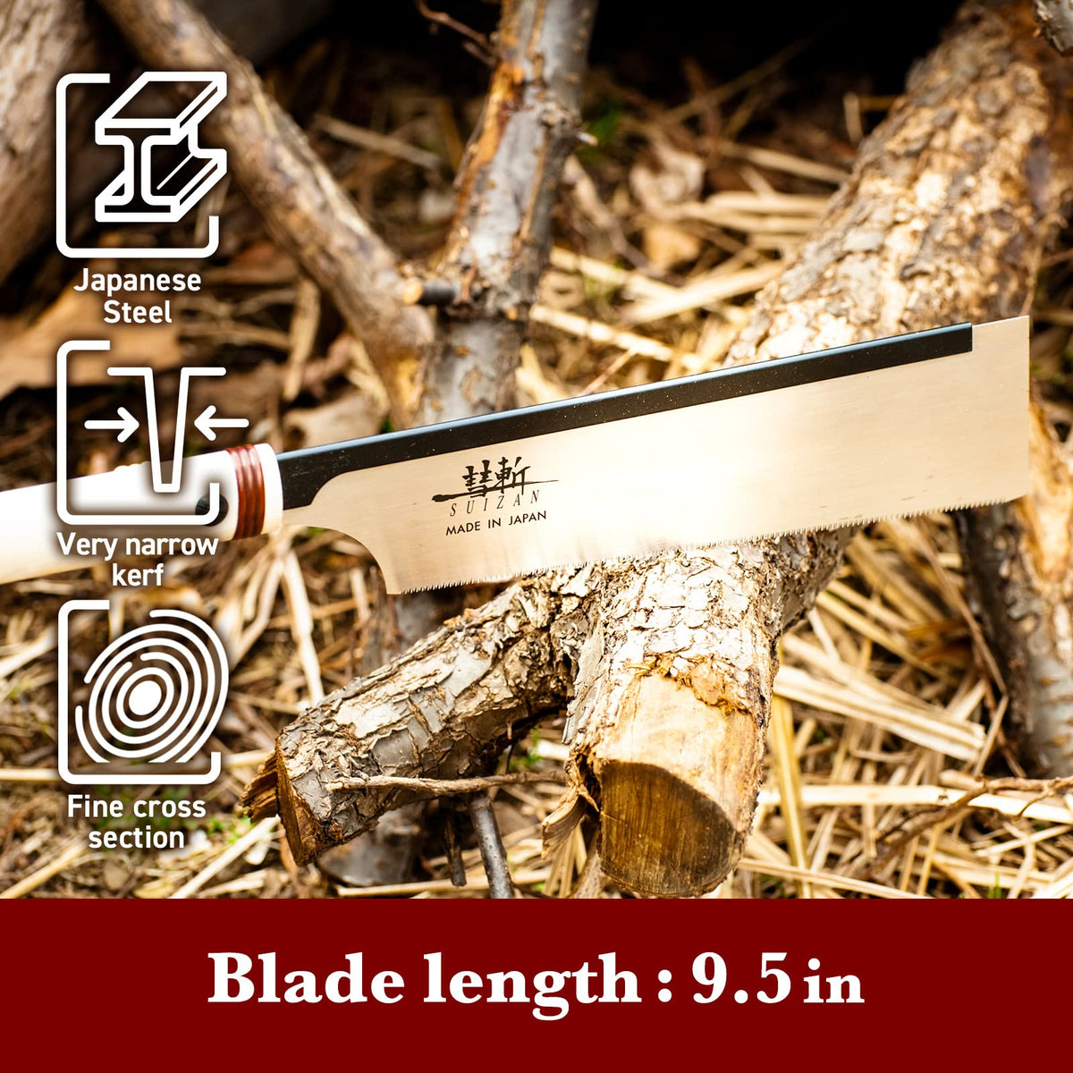 SUIZAN blade closeup shows 0.012-inch thickness for fine cuts.
