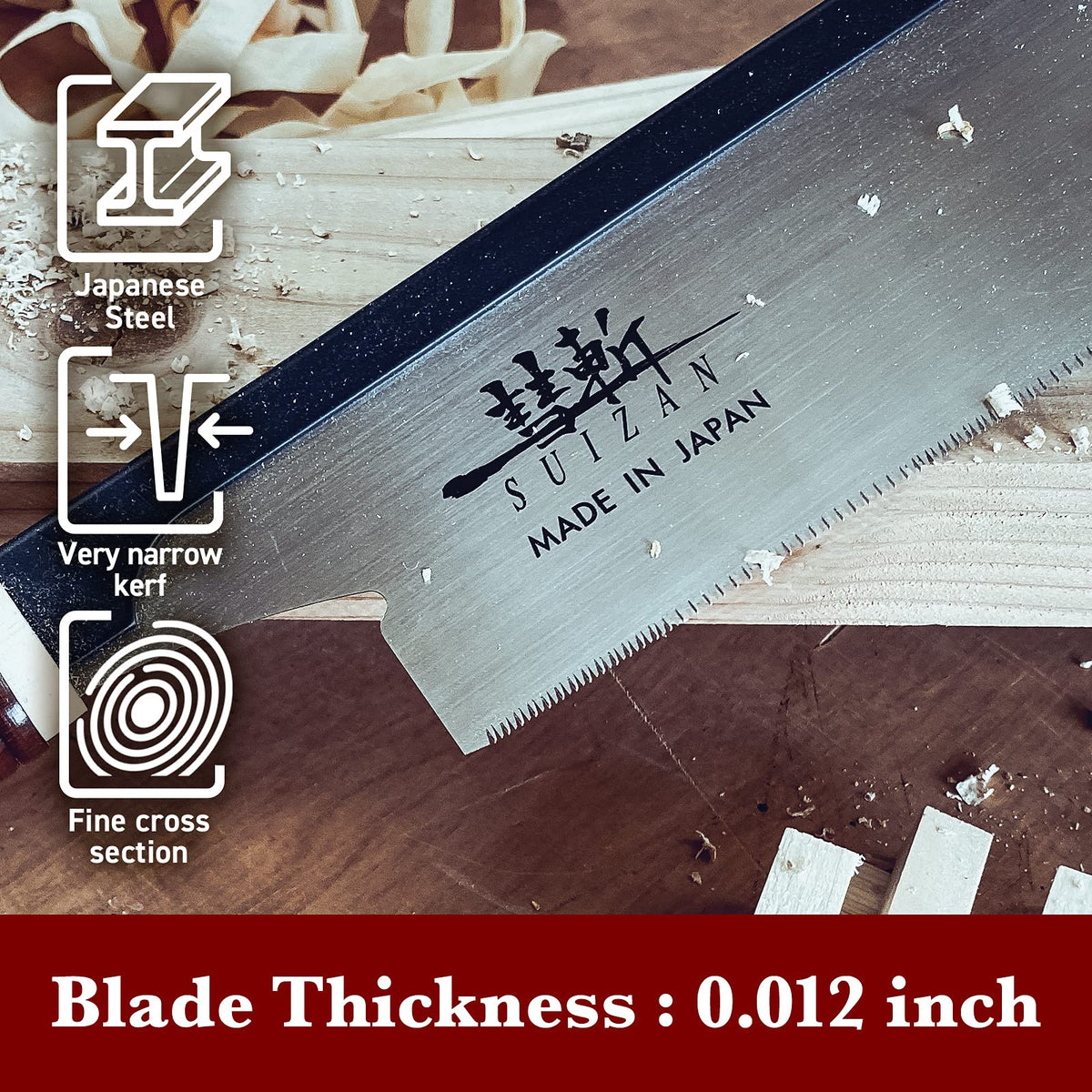 SUIZAN Dozuki Dovetail Saw 6in pull-cut action for lighter, cleaner edges.