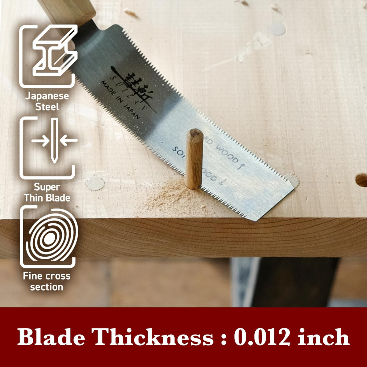 SUIZAN versatile blade cutting hardwood and softwood with ease.