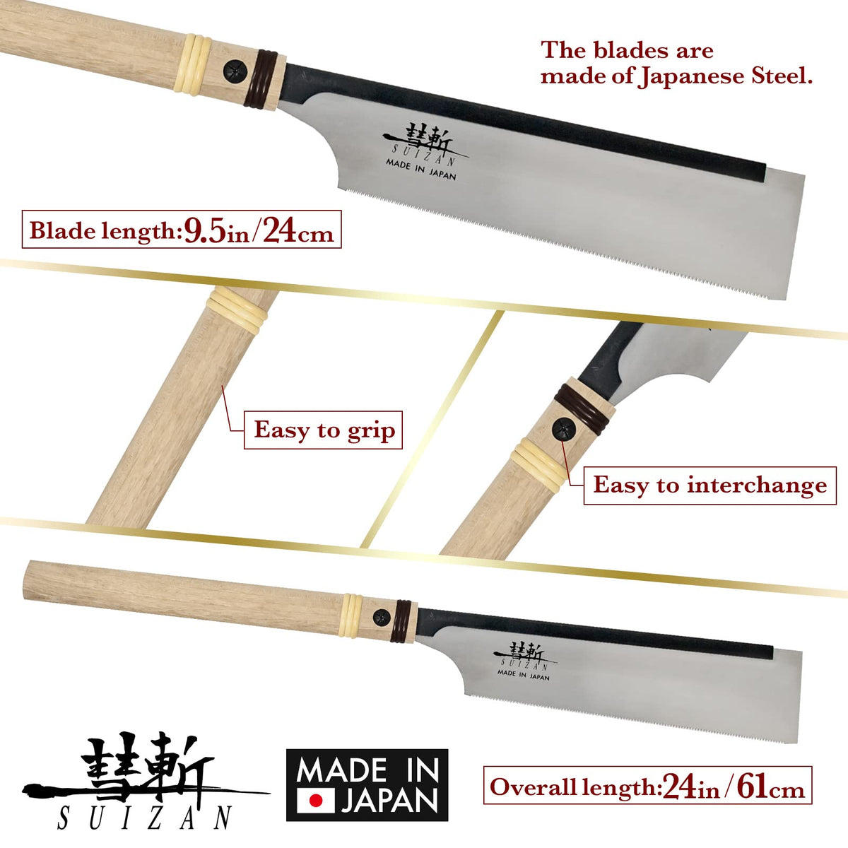 SUIZAN Japanese pull saw razor-edge blade delivers clean cuts.
