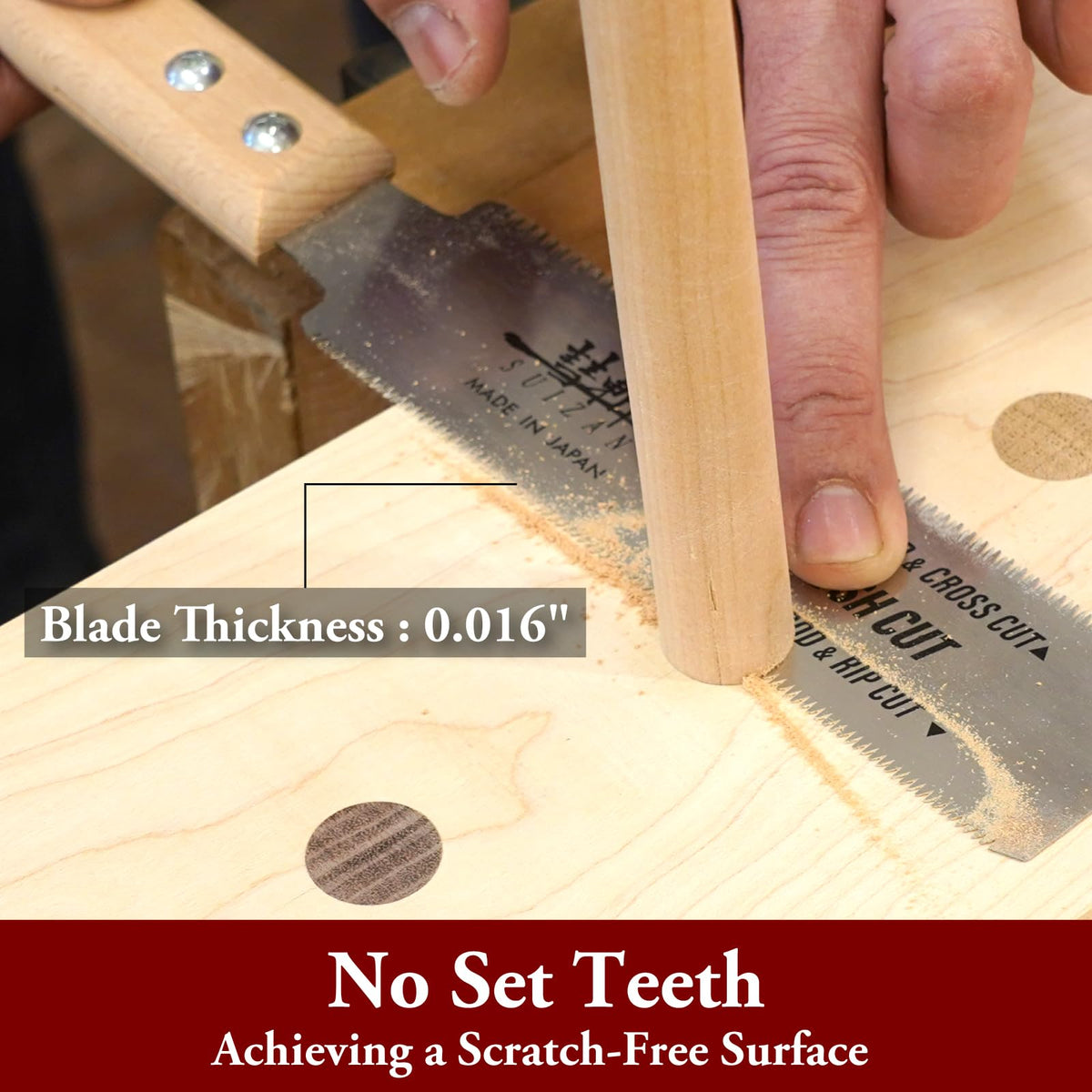 SUIZAN Made in Japan craftsmanship shown on a workbench.