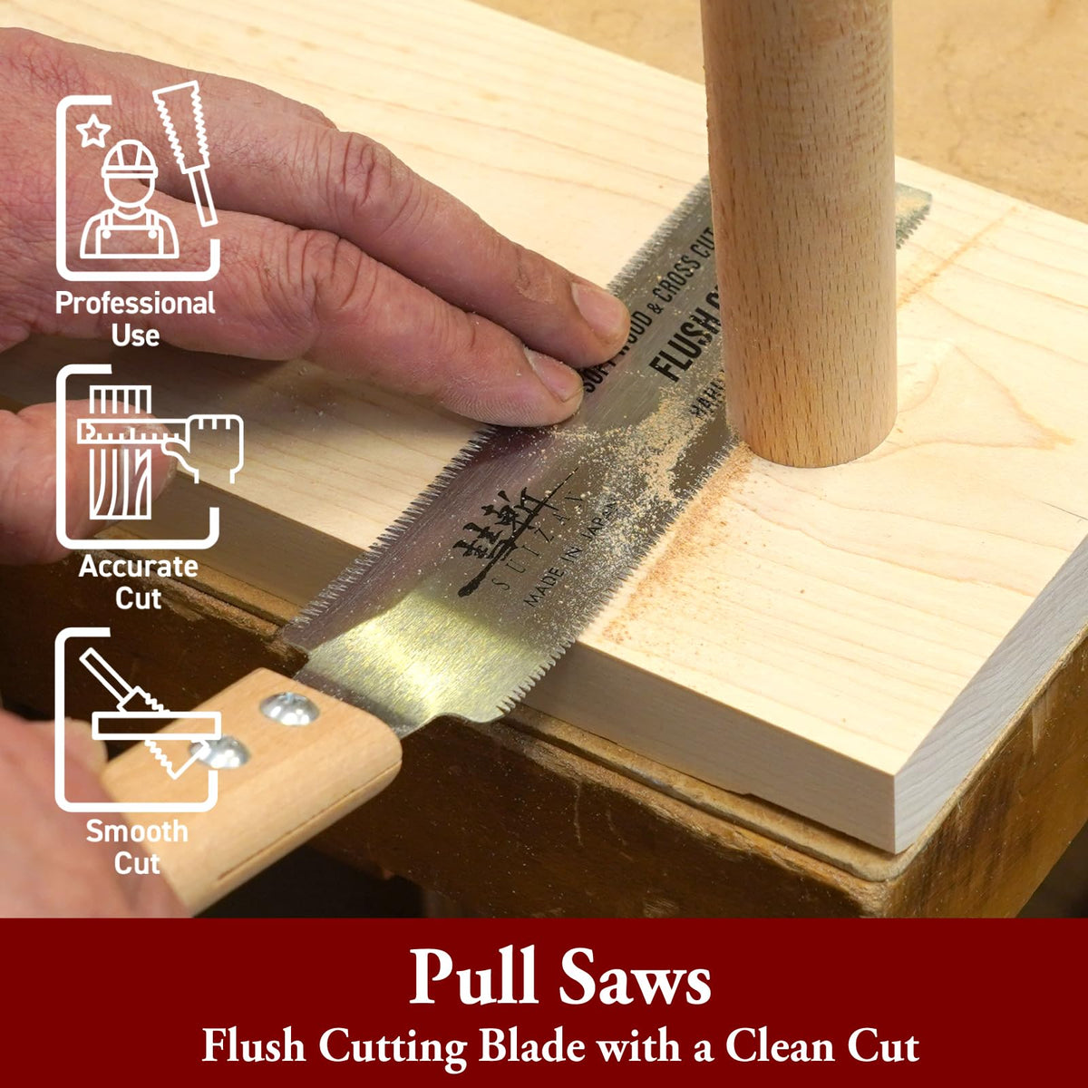 SUIZAN pull saw with Ryoba edge, ergonomic handle for versatile cuts.