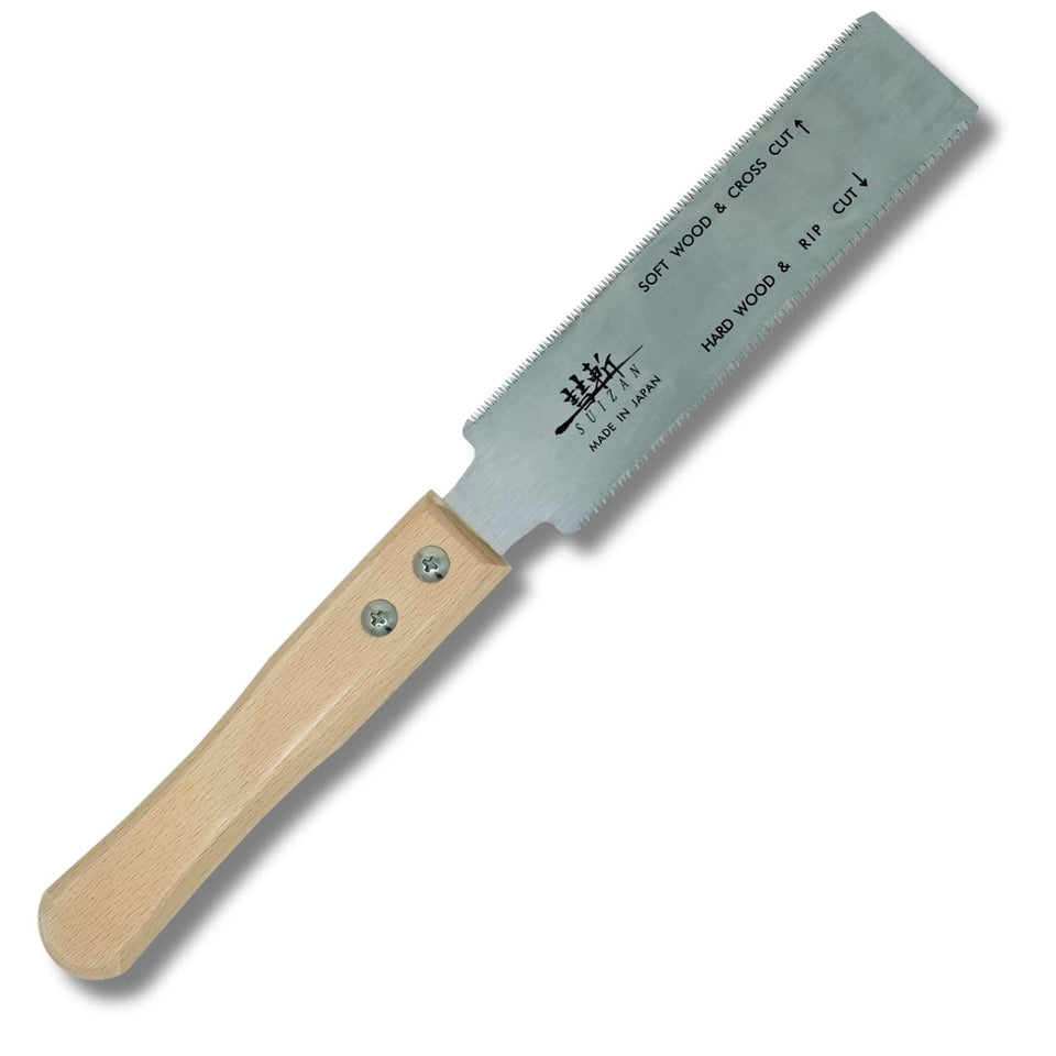 SUIZAN Ryoba pull saw blade close-up showing razor-sharp edge for precise cuts.