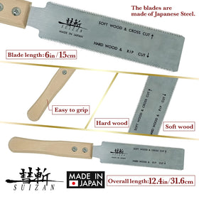 SUIZAN Ryoba pull saw handle grip shown during comfortable woodwork.