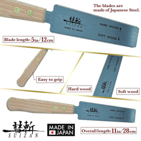 SUIZAN Ryoba pull-saw double-edge close-up showing razor-sharp teeth for precise cuts.