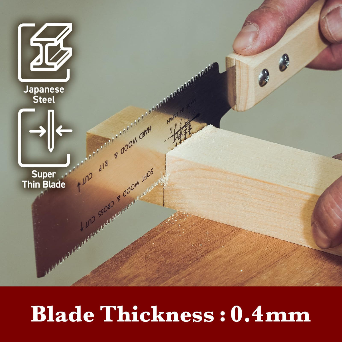 SUIZAN Ryoba in use on a compact woodworking project.