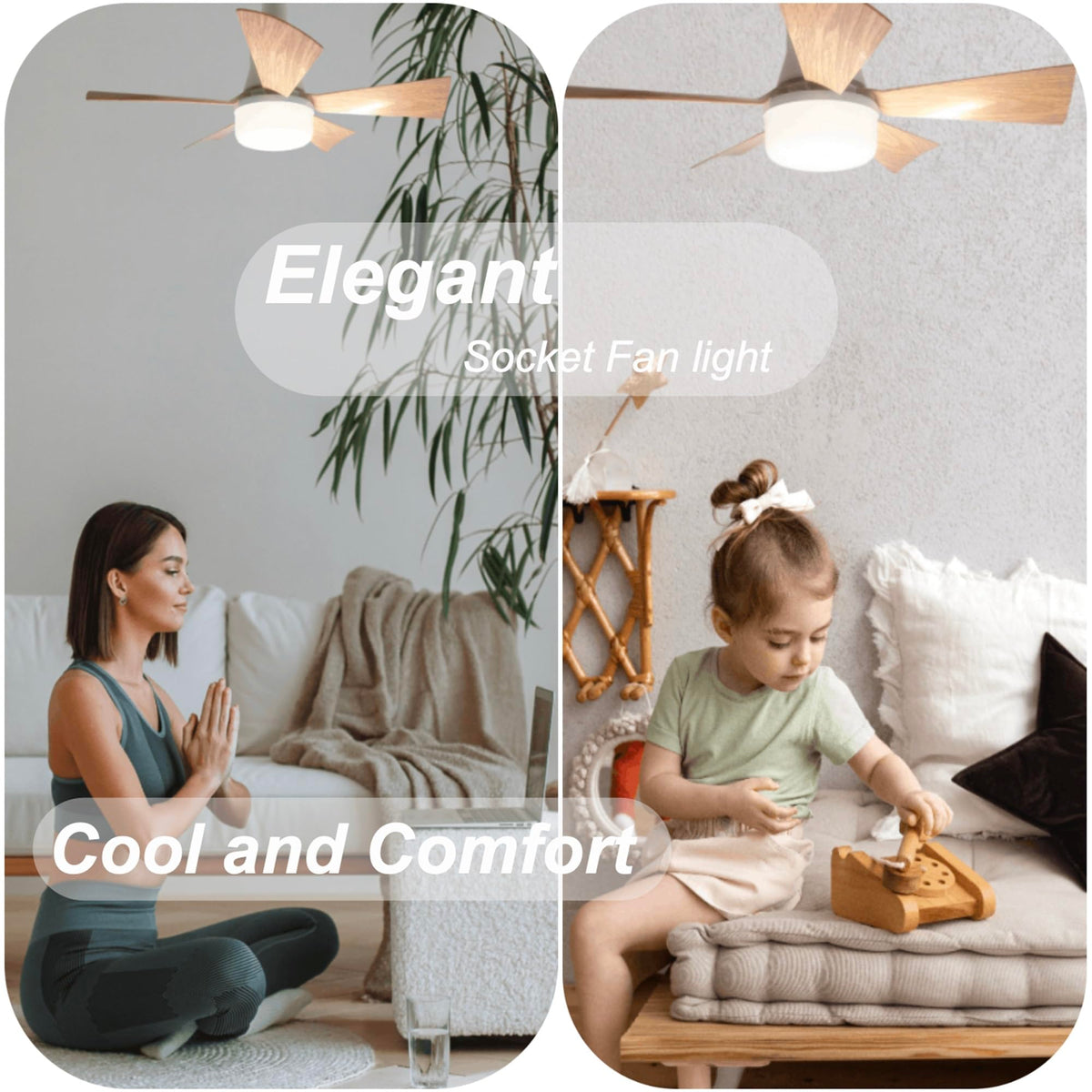 SUKIMIH Socket Fan Light warm natural cool color temps in one unit