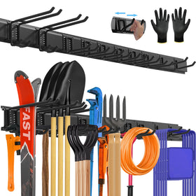 SUKIZZ 64-inch all-metal garage organizer mounted on wall preserves space and accessibility.