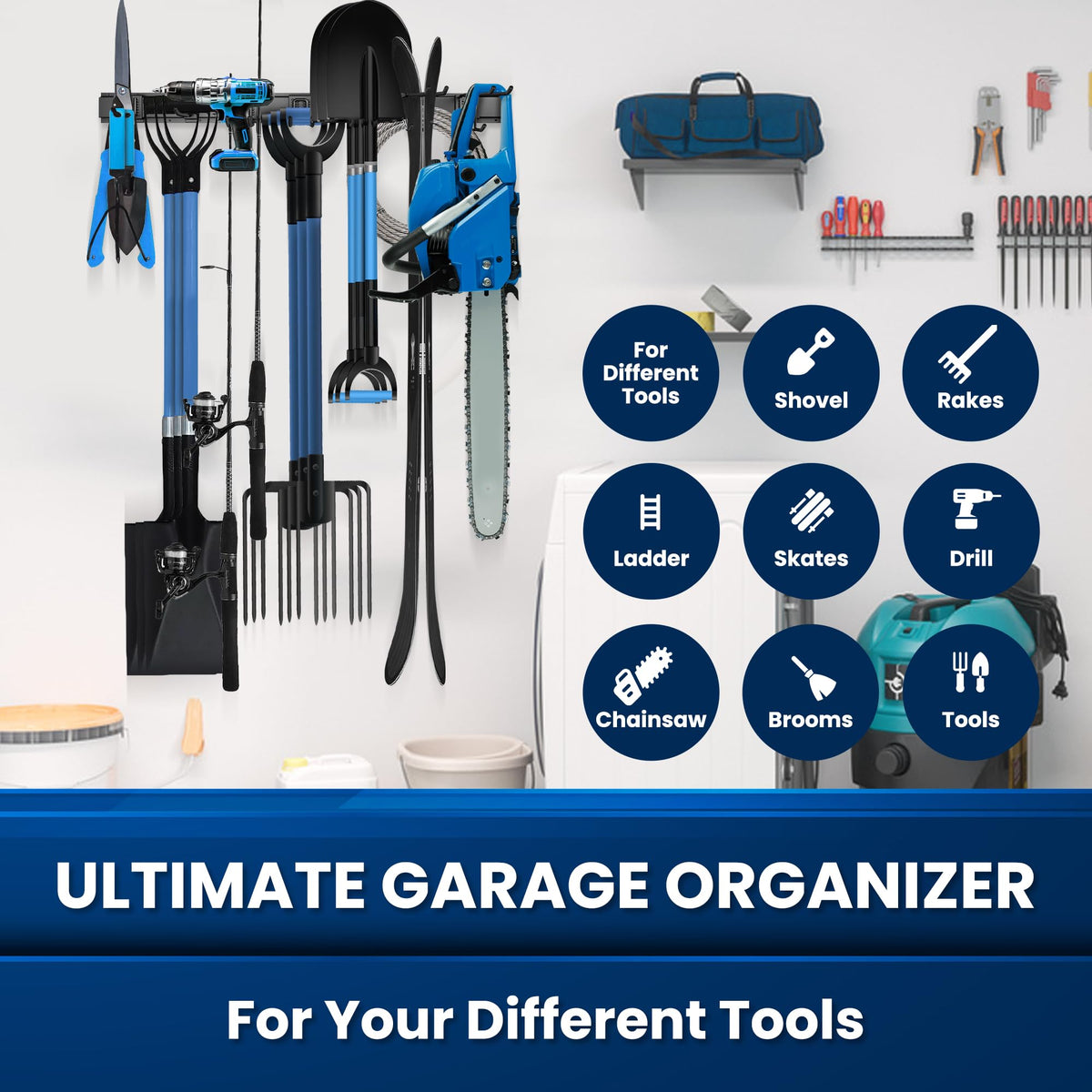 SUKIZZ heavy-duty tool rack holding up to 680 pounds keeps bulky gear secure.