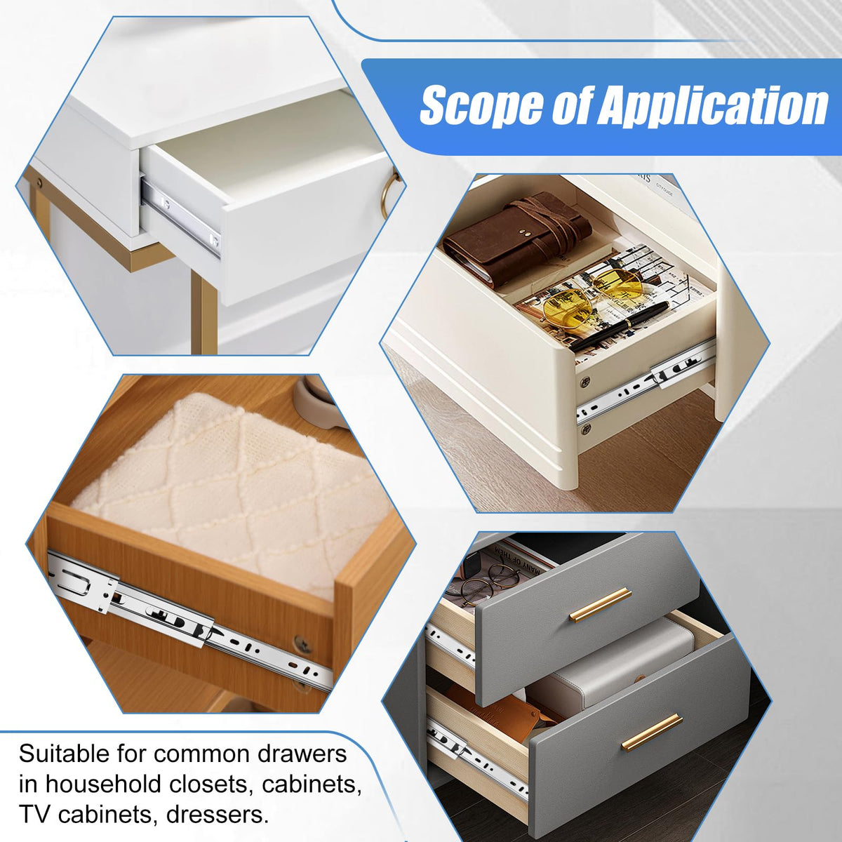 Sulawskys side-mount rails install neatly on kitchen or desk drawers.