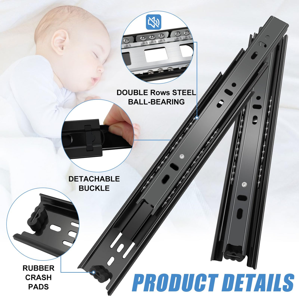 Sulawskys side-mount ball-bearing slides provide quiet operation.