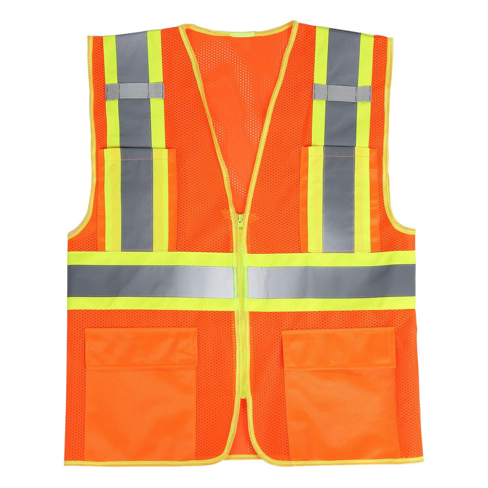 SULWZM high-visibility orange vest with zipper pockets for on-the-go safety