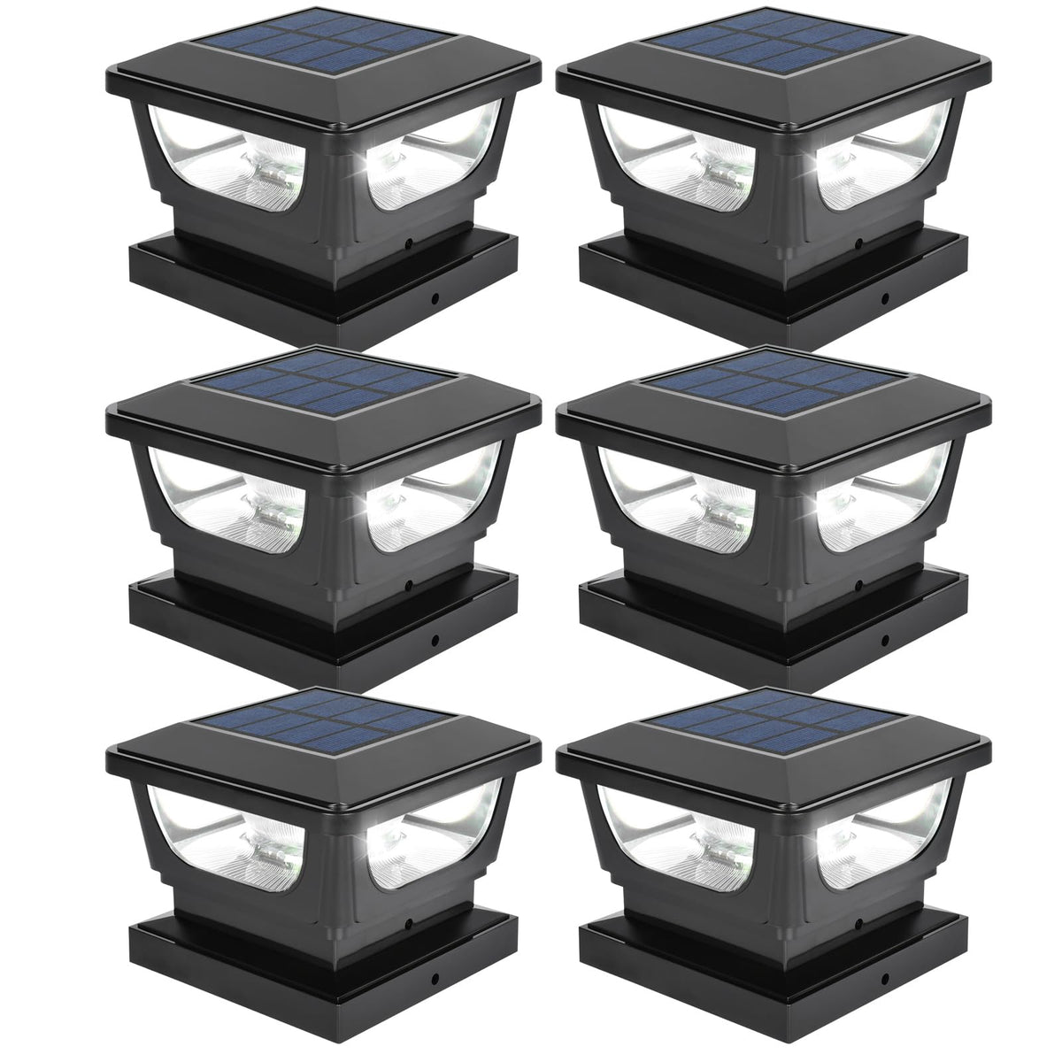 Sumaote solar post cap light on a 3x3 metal post for quick, cable-free lighting
