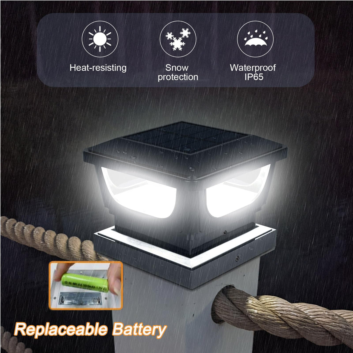 Sumaote post cap for wood post—fence edge lighting enhances safety