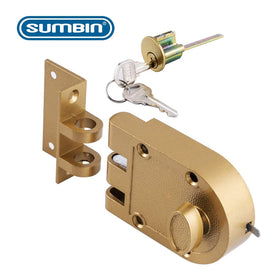 SUMBIN Jimmy Proof deadbolt lock in gold front view for durable home security