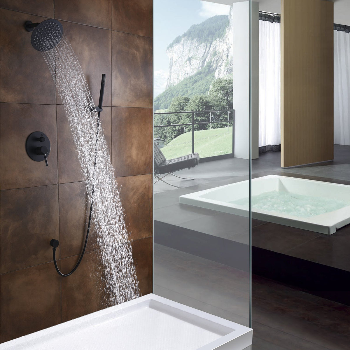 Sumerain handheld shower in matte black offering versatile cleaning and grip