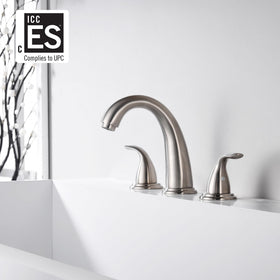 Sumerain brushed-nickel roman tub faucet showing 8-inch center spacing