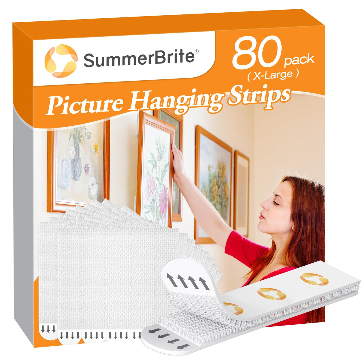 Summerbrite XL picture hanging strips package with 80 strips for damage-free hanging.