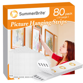 Summerbrite XL picture hanging strips package with 80 strips for damage-free hanging.